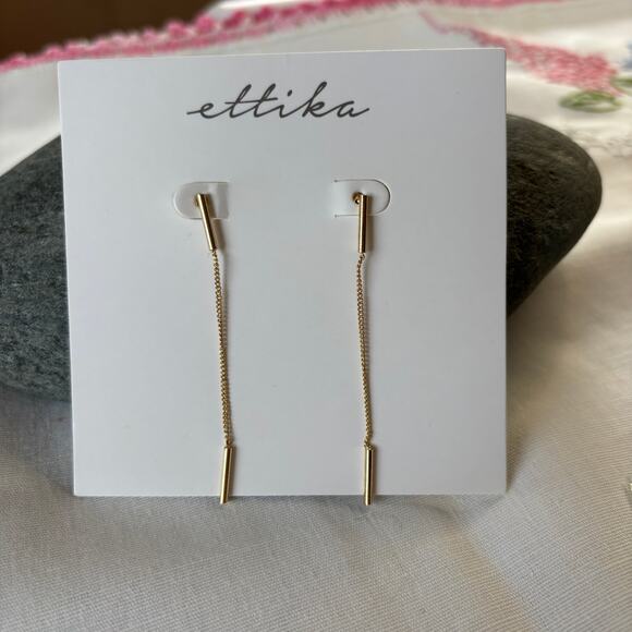 Ettika Revolve Delicate Gold Dainty Chain Dangle Earrings NWT Minimalist Gift - Picture 2 of 4